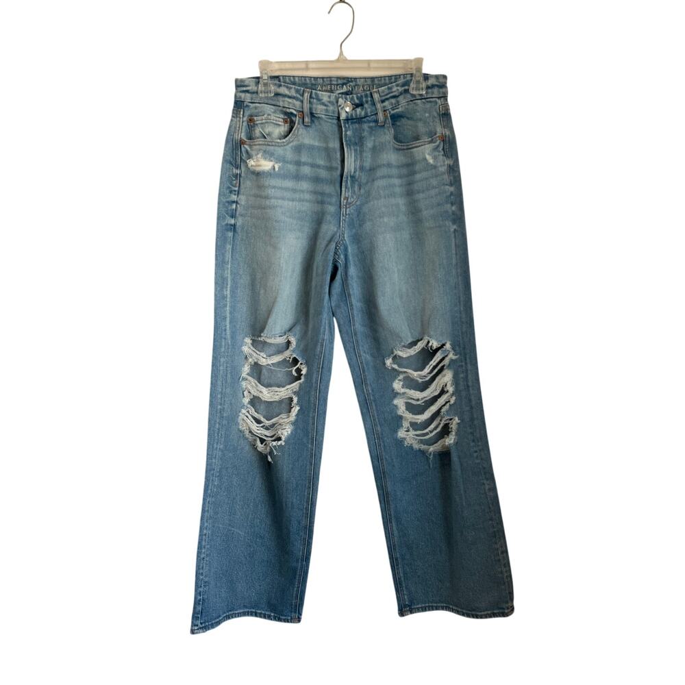 American Eagle Curvy Super High Rise Baggy Straight Jeans Sz 8